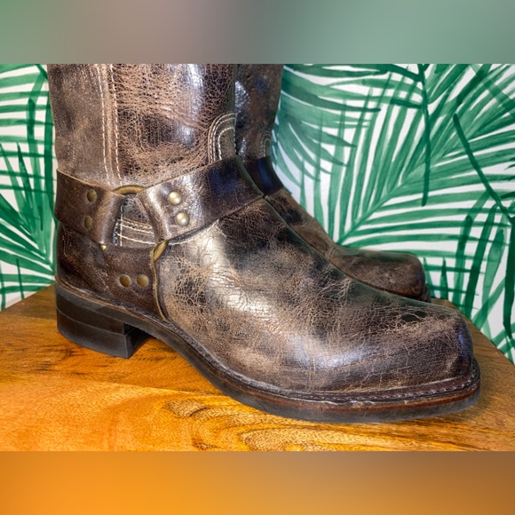 Frye Distressed Brown Leather Harness Motorcycle Boots Men’s 10 M USA - Picture 2 of 13